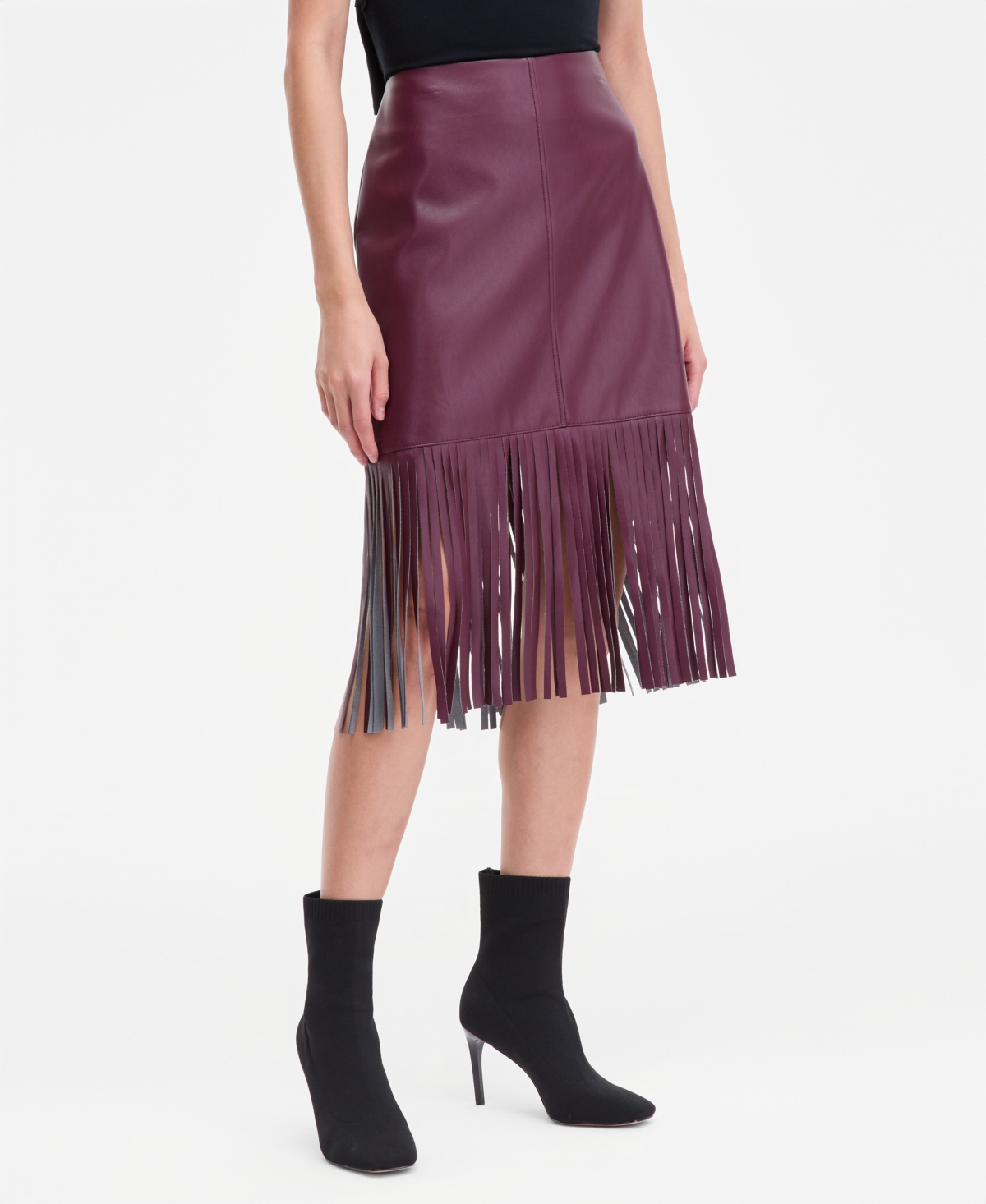 I.n.c. International Concepts Women's Faux-Leather Fringe-Trim Skirt, Macy's Exclusive