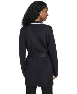 Women's Tie-Waist Contrast Collar Sweater