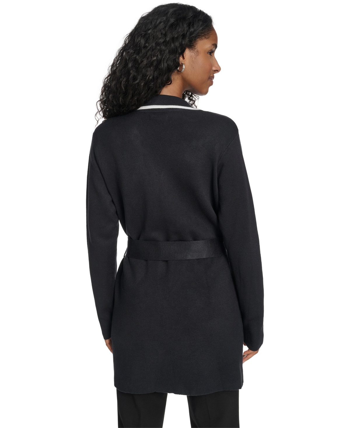 Calvin Klein Women's Tie-waist Contrast Collar Sweater In Blue