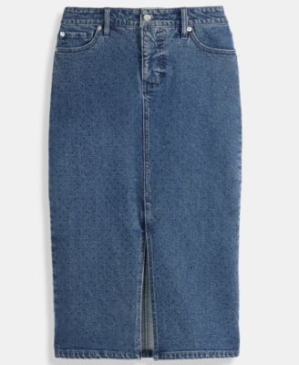 Women's Studded Denim Cotton Midi Skirt, Macy's Exclusive