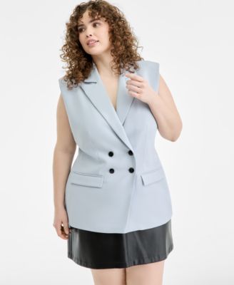 Trendy Plus Size Peak-Lapel Double-Breasted Vest, Macy's Exclusive