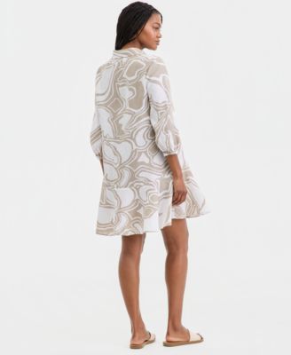 Women's 100% Linen Tile Button-Front 3/4-Sleeve Dress, Macy's Exclusive