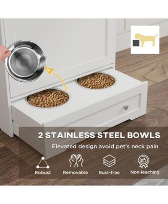Dog Feeding Station w/ 2 Storage Cabinet, Side Hooks, Anti-tip Kit