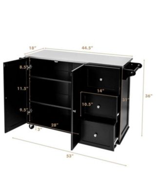 53" Stainless Steel Top 3 Drawers, Cabinet, Spice Rack, Towel Holder Mobile Kitchen Island