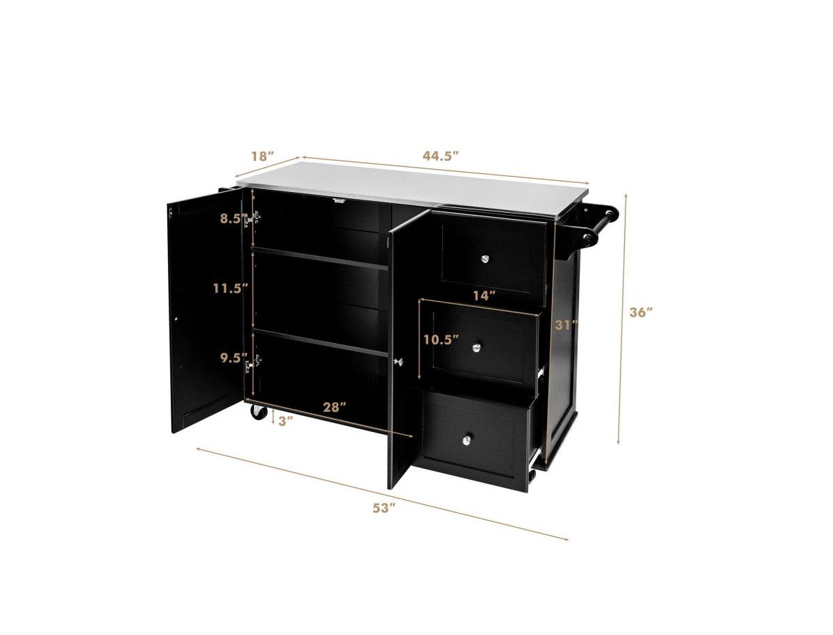 Kitchen Island 2-Door Storage Cabinet with Drawers and Stainless Steel Top