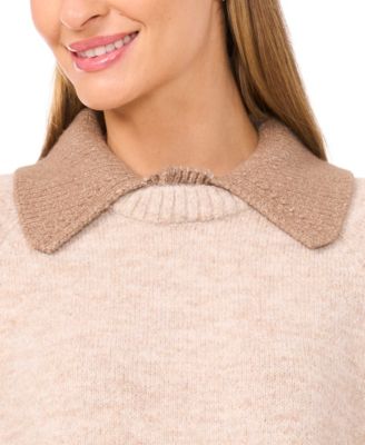 Women's Collared Peplum Long-Sleeve Sweater