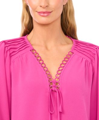 Women's Circular Trim Pin-Tuck Long Sleeve Top