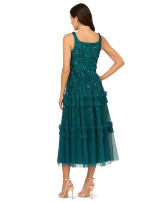 Women's Beaded Sleeveless Ruffle Dress