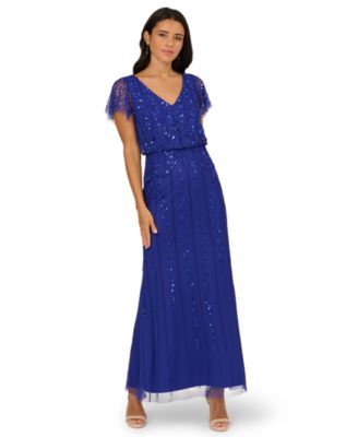 Adrianna Papell - Women's Beaded V-Neck Maxi Dress