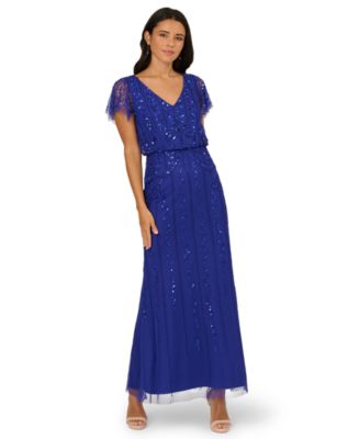 Adrianna Papell Women's Beaded V-Neck Maxi Dress - Dark Blue - Size 2