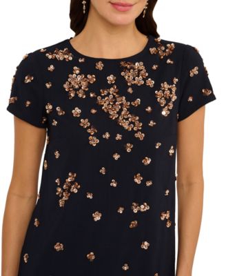 Women's Beaded Crepe Shift Dress