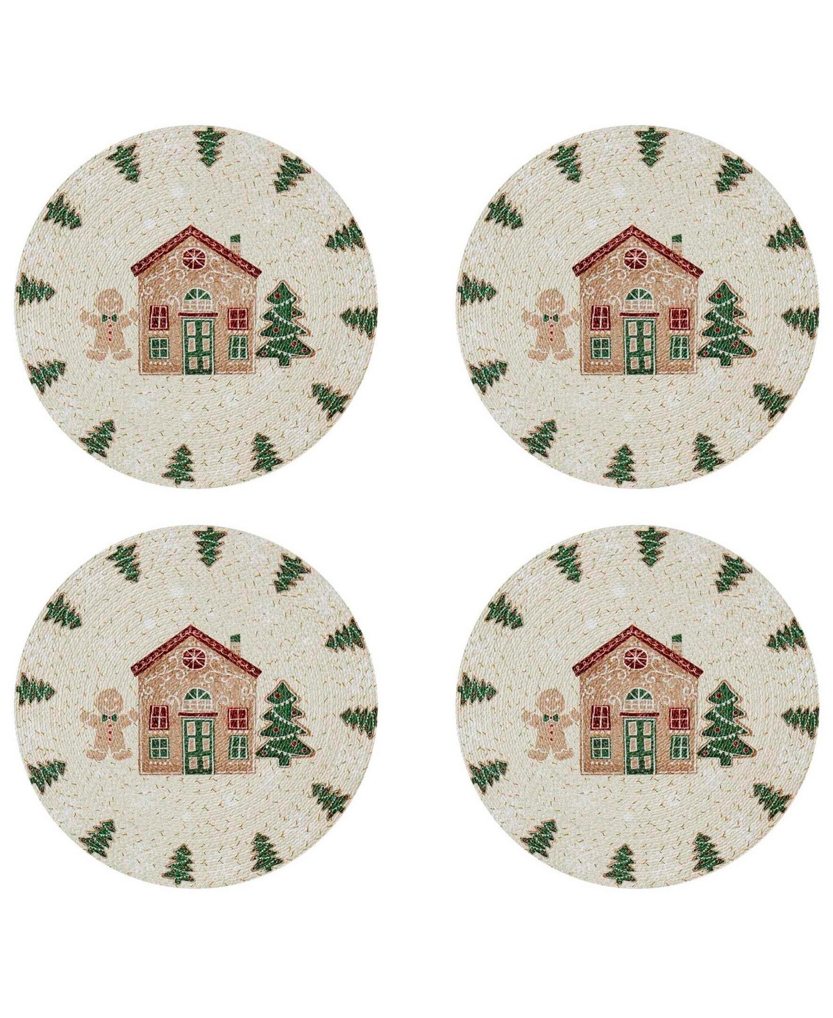 Avanti Gingerbread Village Round Braided Placemats, Set of 4