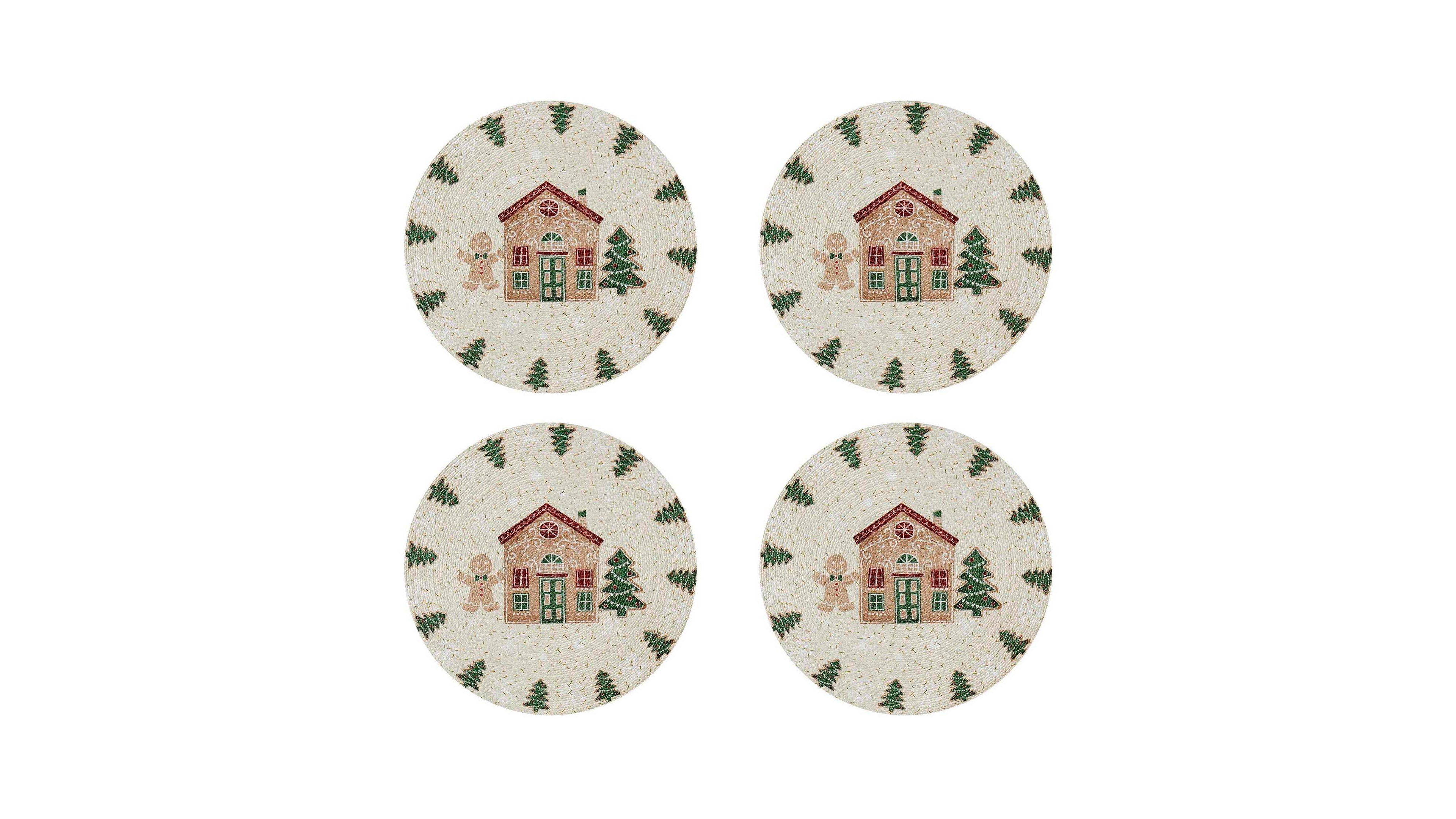 Avanti Gingerbread Village Round Braided Placemats, Set of 4