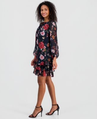 Women's Long-Sleeve Ruffled Tiered Dress