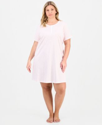 Plus Size Cotton Ditsy Floral Henley Sleepshirt, Created for Macy's