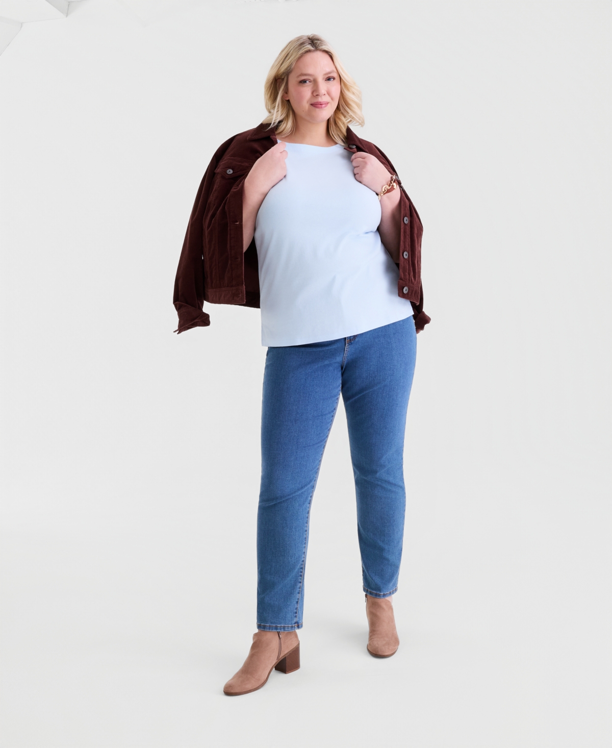 Style & Co Plus Boat-Neck Elbow Sleeve Cotton Top