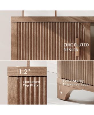 58" Mid Century Modern Fluted TV Stand for 55-65 Inch Television, Media Console with Soft-Close Doors and Storage Shelves