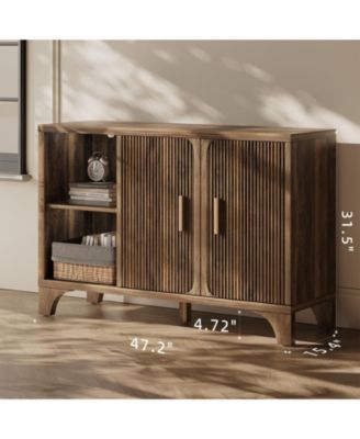 47" 2-Door Mid Century Modern Buffet Cabinet with Storage, Accent Sideboard and Credenza with Fluted Doors