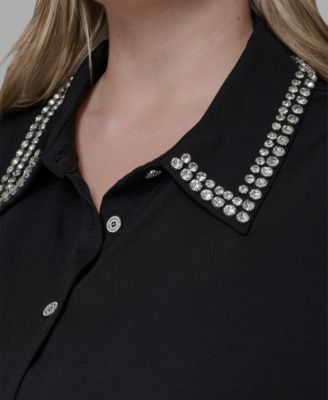 Women's Plus Size Sparkle Trim Knit Short-Sleeve Top