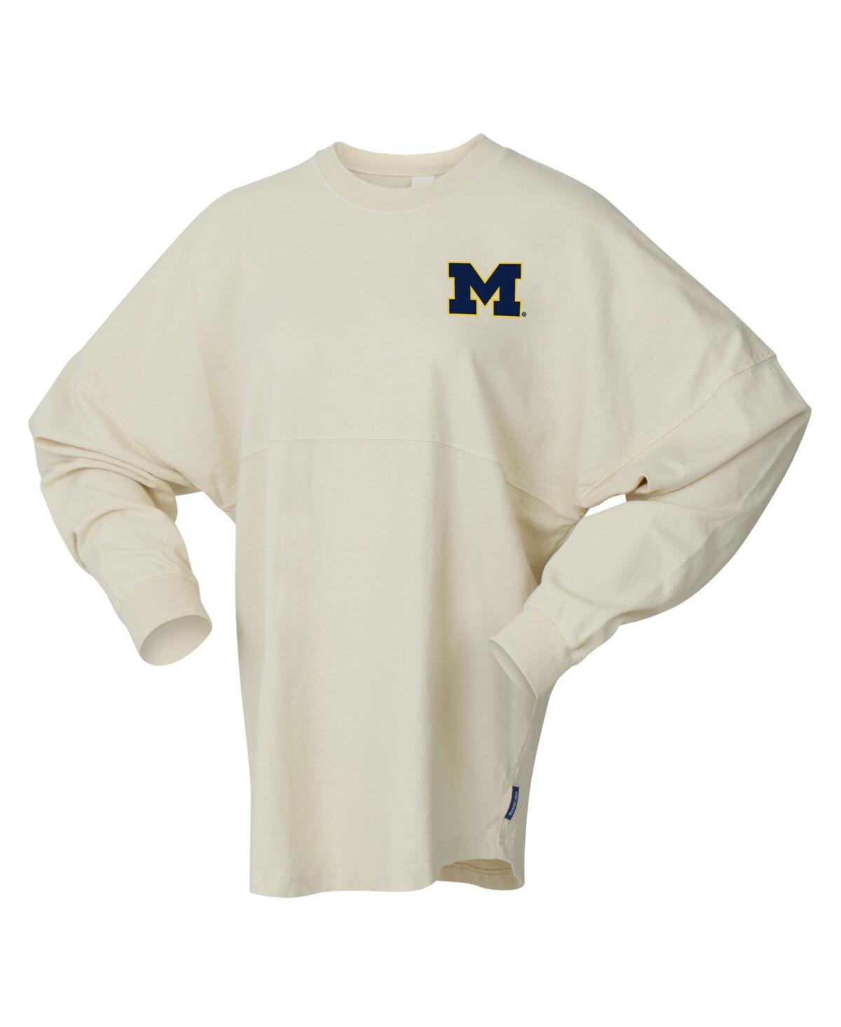 Spirit Jersey Women's Cream Michigan Wolverines Oversized Preppy Long Sleeve T-shirt In White