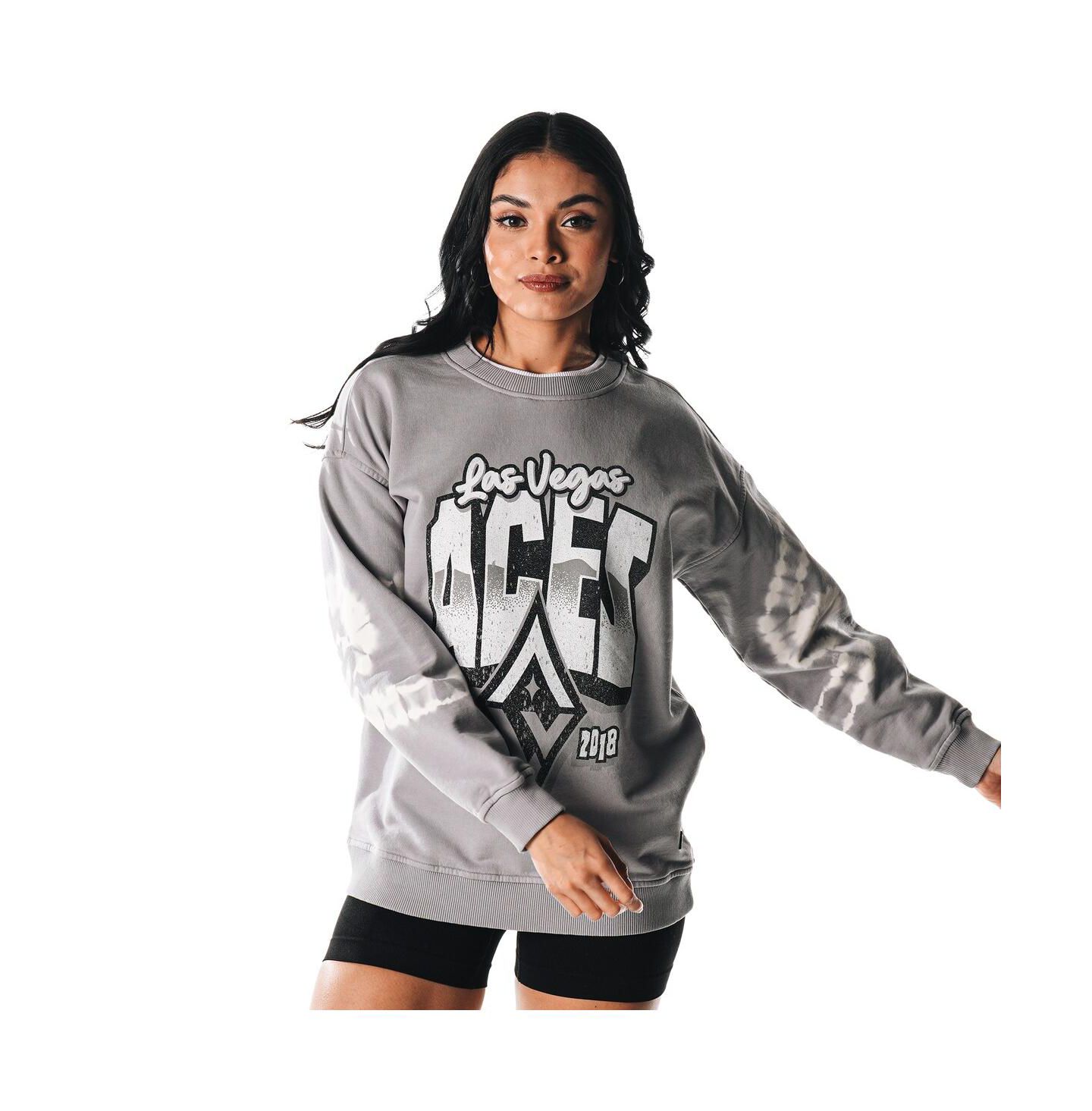 Женская толстовка The Wild Collective Gray Las Vegas Aces Double Collar Fleece Pullover — фото 2
