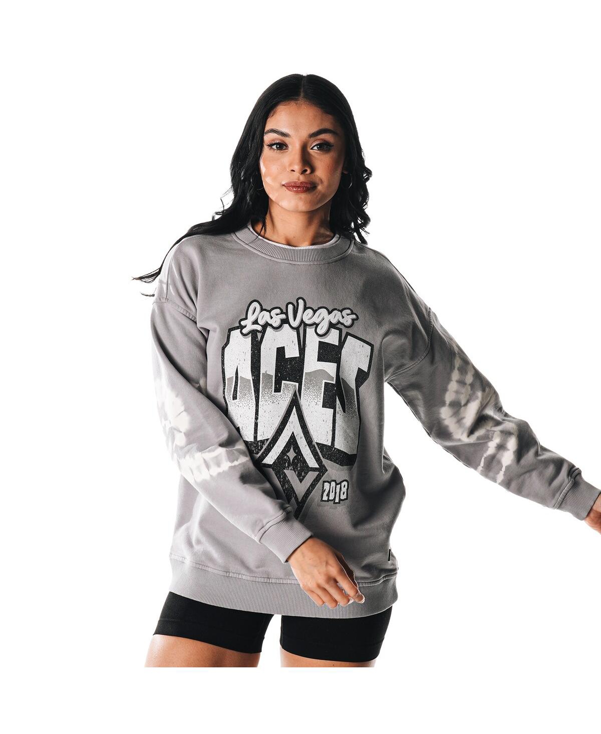 The Wild Collective Women's Gray Las Vegas Aces Double Collar Fleece Pullover Sweatshirt In Gray
