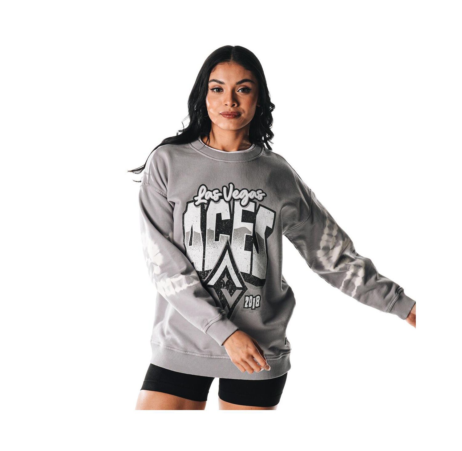 Women's Gray Las Vegas Aces Double Collar Fleece Pullover Sweatshirt