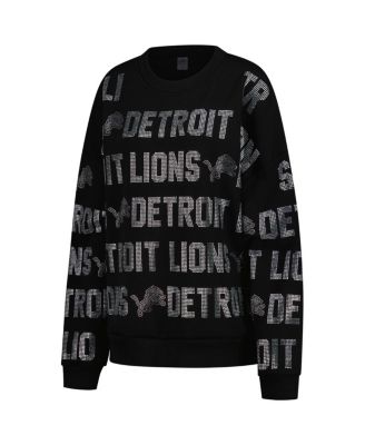 Women's Black Detroit Lions Oversized Hype Era Rhinestone Text Sweatshirt