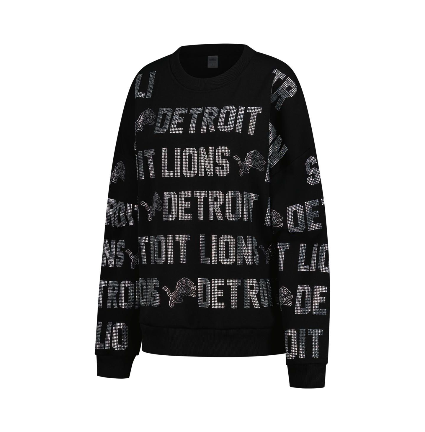 Женский свитшот Gameday Couture Black Detroit Lions Oversized Hype Era Rhinestone Text — фото 4