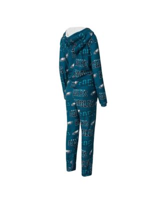 Women's Green Philadelphia Eagles Roadway Allover Print Microfleece Full-Zip Union Suit