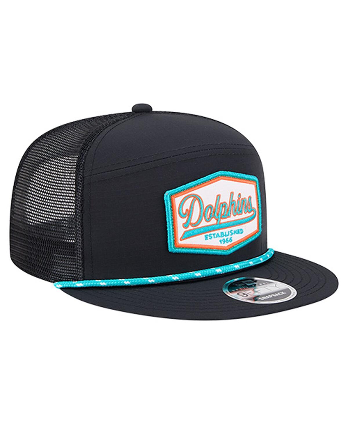 New Era Men's Black Miami Dolphins Ripstop Patch 9FIFTY Split Panel Snapback Hat