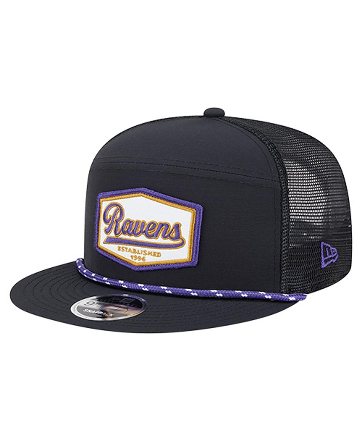 New Era Men's Black Baltimore Ravens Ripstop Patch 9fifty Split Panel Snapback Hat In Black