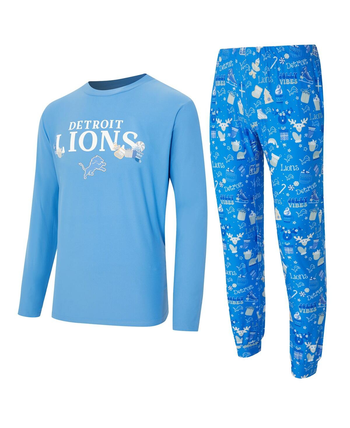 Concepts Sport Men's 2-Piece Blue Detroit Lions Chestnut Long Sleeve Top and Pants Set