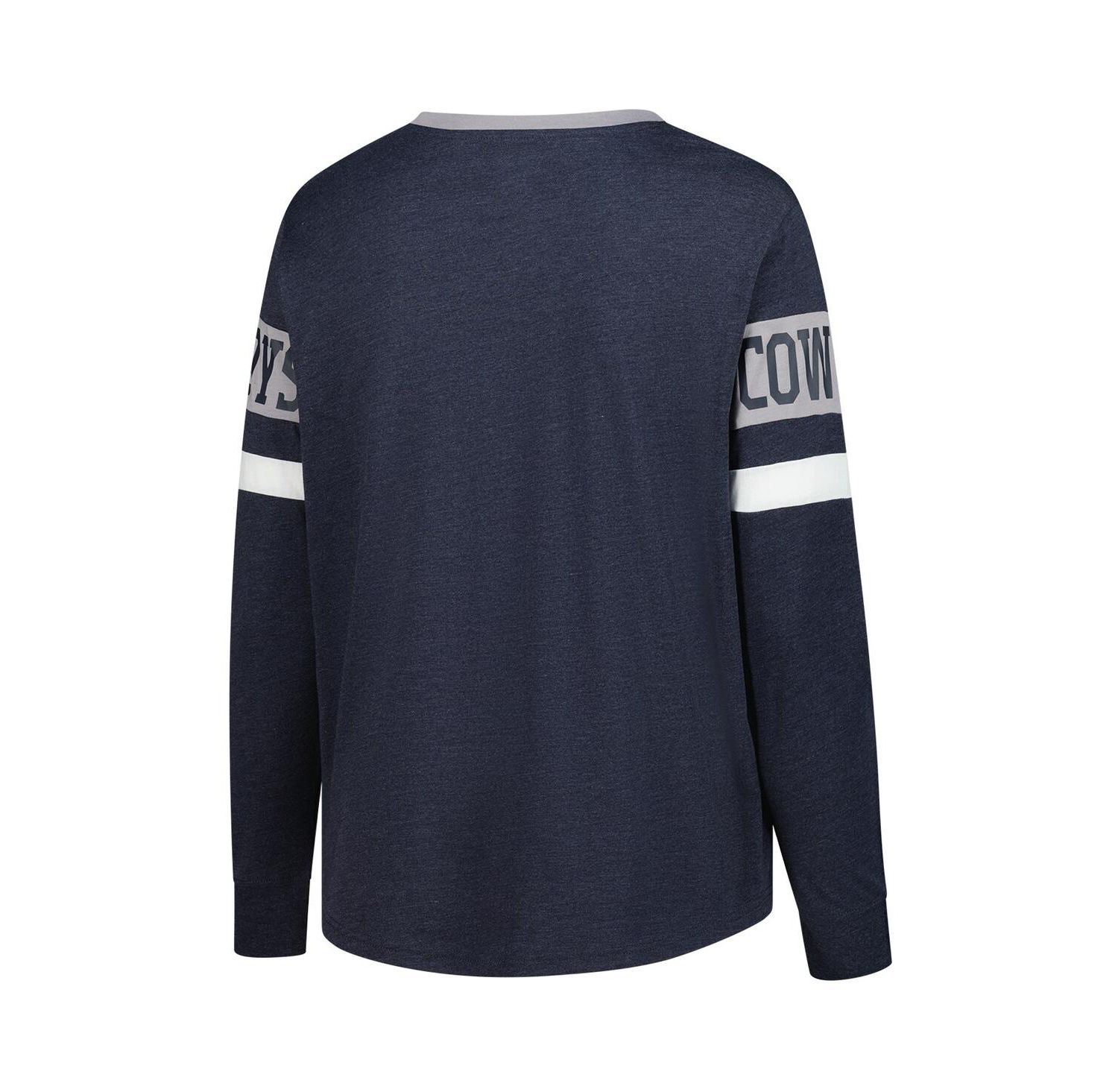 Women's Navy Dallas Cowboys Plus Size Throwback Lace-Up Long Sleeve T-Shirt