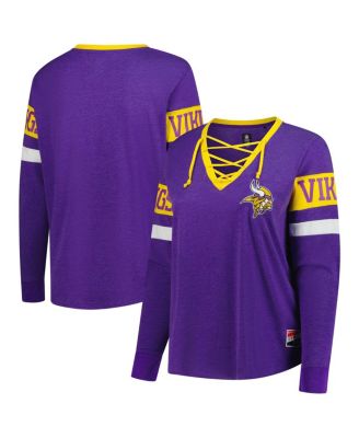 New Era - Women's Purple Minnesota Vikings Plus Size Throwback Lace-Up Long Sleeve T-Shirt