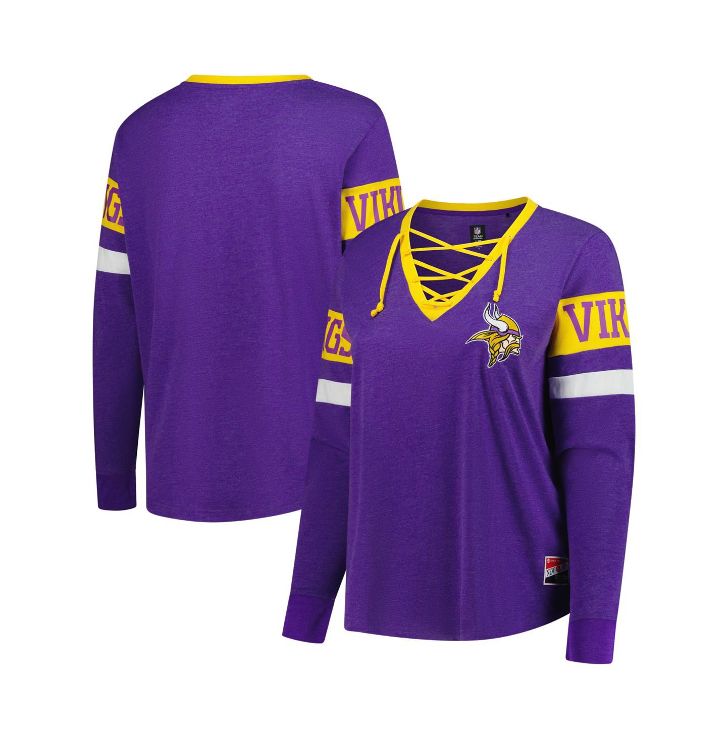 Женская футболка New Era Purple Minnesota Vikings Plus Size Throwback Lace-Up Long Sleeve — фото 1
