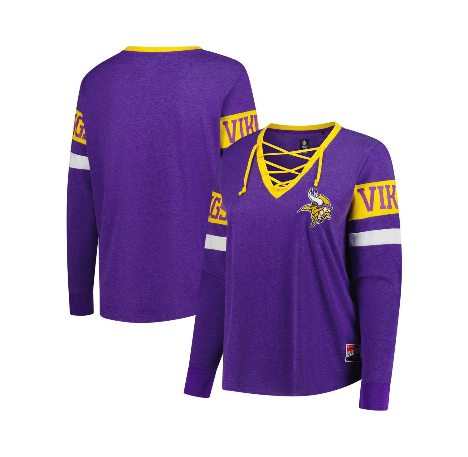 Women's Purple Minnesota Vikings Plus Size Throwback Lace-Up Long Sleeve T-Shirt