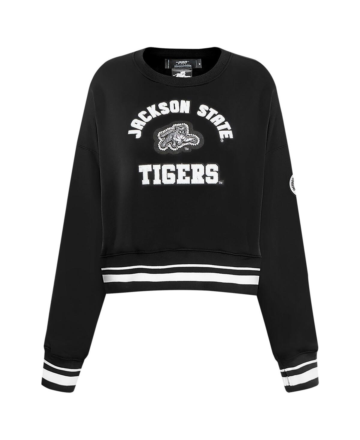 Pro Standard Women's Black Jackson State Tigers Cropped Pullover Sweatshirt In Black
