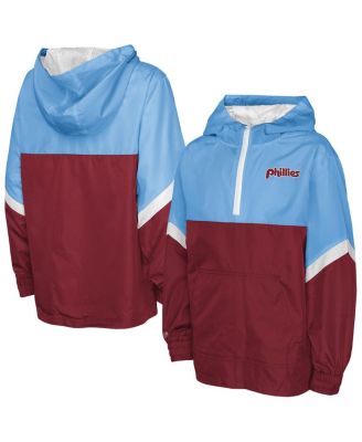 Mitchell & Ness - Men's Burgundy/Light Blue Philadelphia Phillies Lightweight Anorak Half-Zip Hoodie