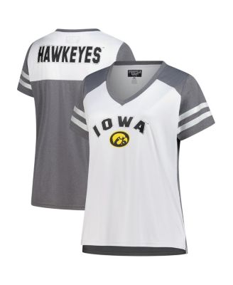 Fanatics - Women's White Iowa Hawkeyes Plus Size Rhinestone Glitter Sleeve Stripe V-Neck T-Shirt