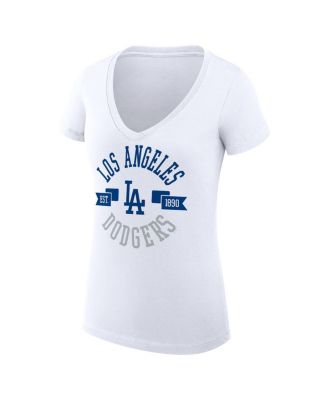 Women's White Los Angeles Dodgers Super-Slim Fit Lightweight City Graphic V-Neck T-Shirt
