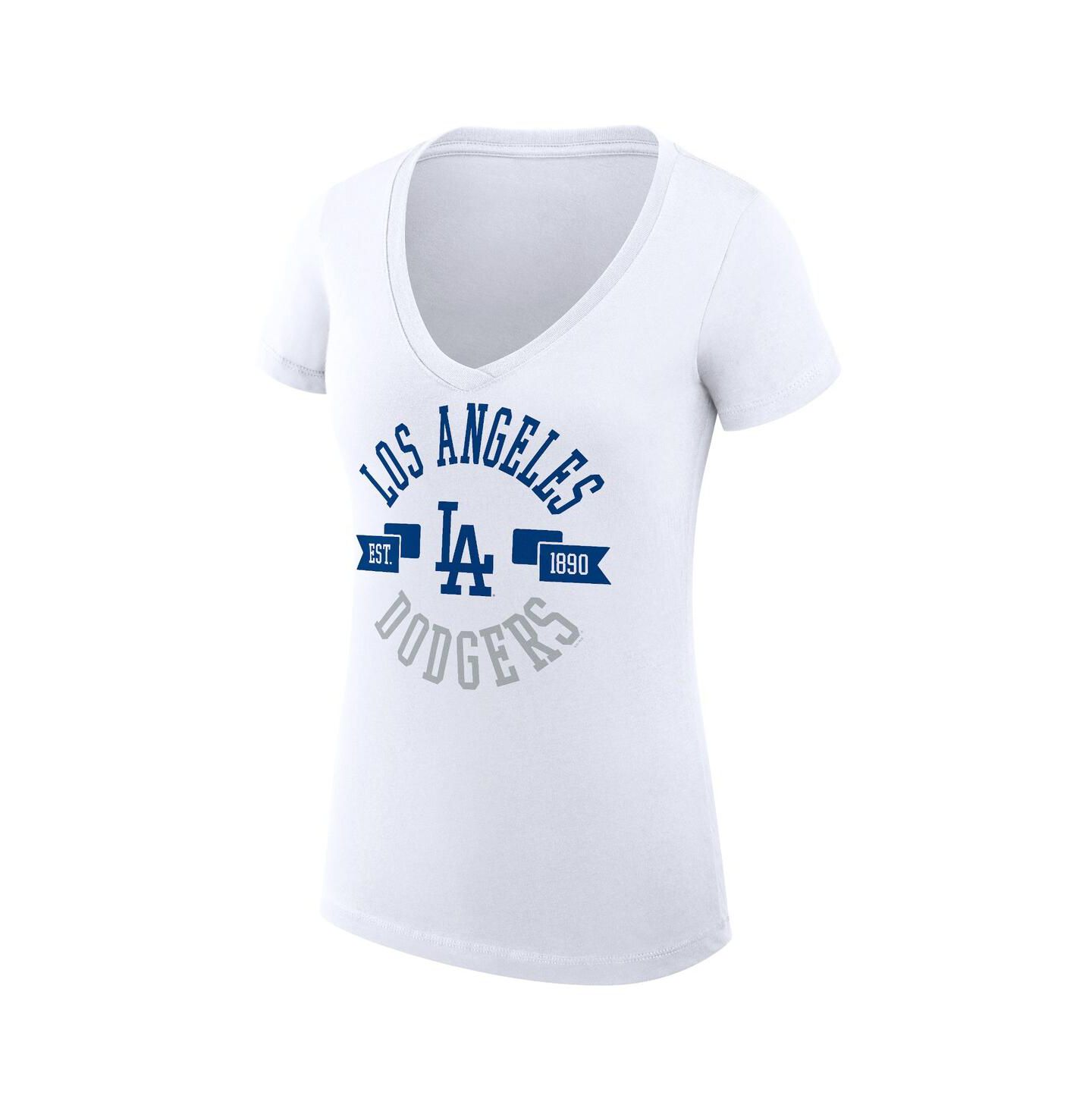 Женская футболка G-III 4Her by Carl Banks White Los Angeles Dodgers Super-Slim Fit Lightweight City Graphic V-Neck — фото 5
