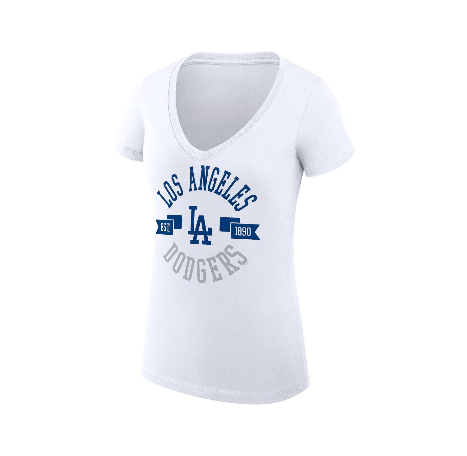 Women's White Los Angeles Dodgers Super-Slim Fit Lightweight City Graphic V-Neck T-Shirt