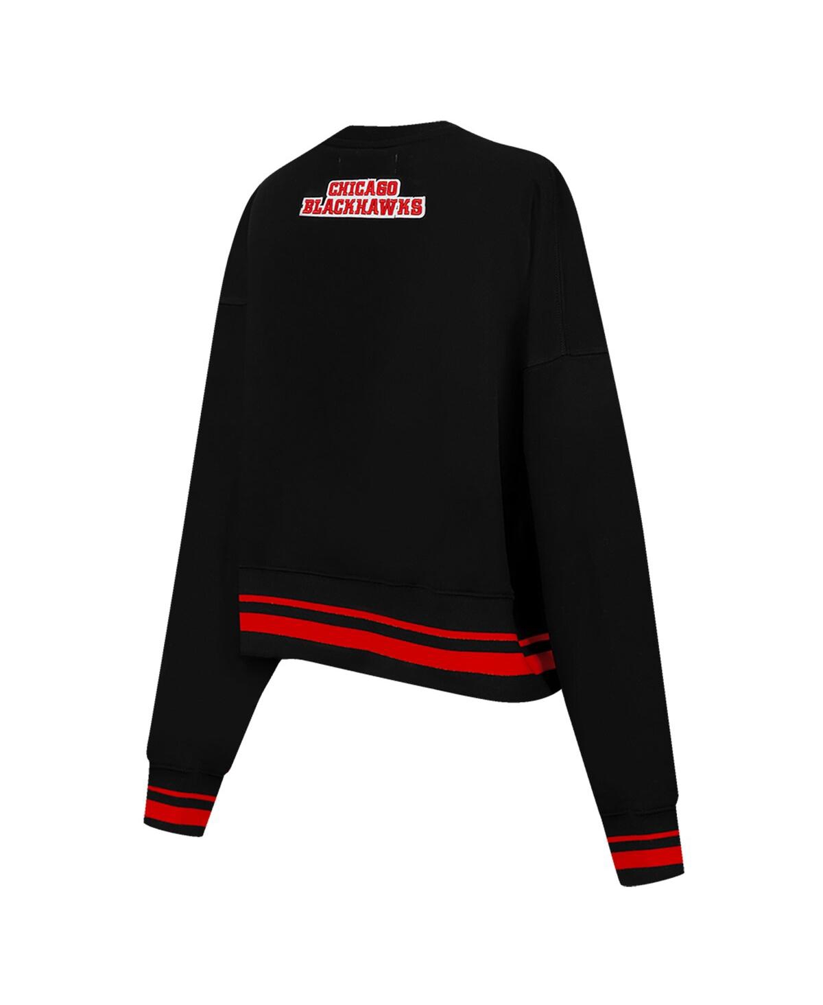 Pro Standard Women's Black Chicago Blackhawks Area Code Cropped Pullover Sweatshirt In Black