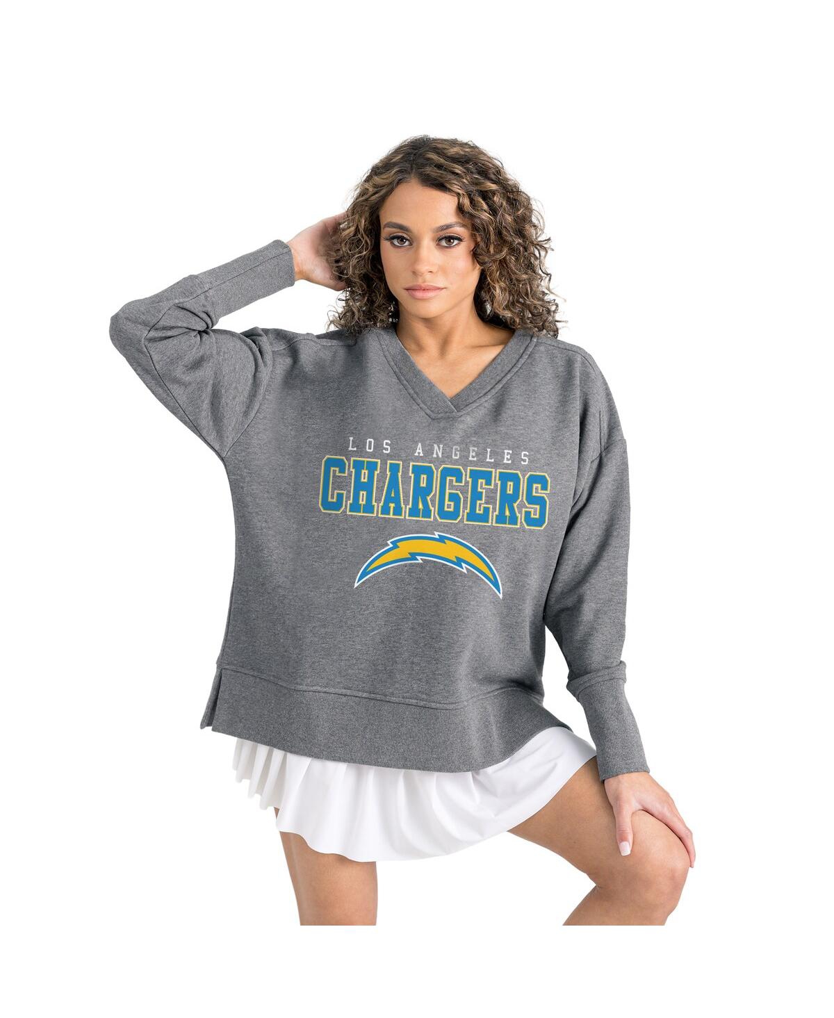 Gameday Couture Women's Gray Los Angeles Chargers French Terry V-neck Pullover Sweatshirt In Gray
