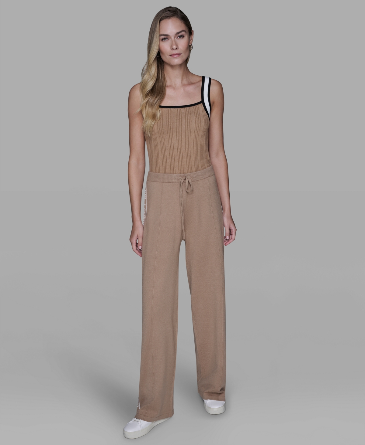 Karl Lagerfeld Petite Wide-leg Ankle Pants In Brown