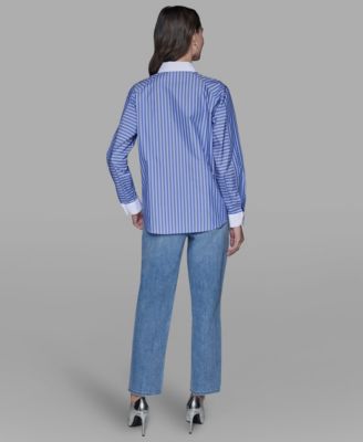 Petite Collared Stripe Long-Sleeve Shirt