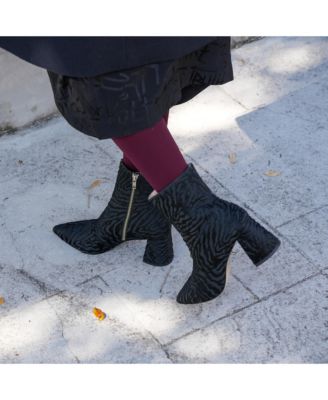 Women's Black Hairy Zebra Ankle Boots