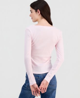 Juniors' Scoop-Neck Long-Line Henley Top