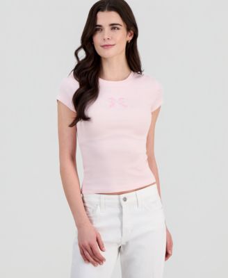 Juniors' Beaded Crewneck T-Shirt 